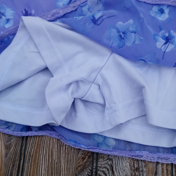 Vintage Floral Sheer Lace Trim Lined Skort Skirt - Picture 6 of 11